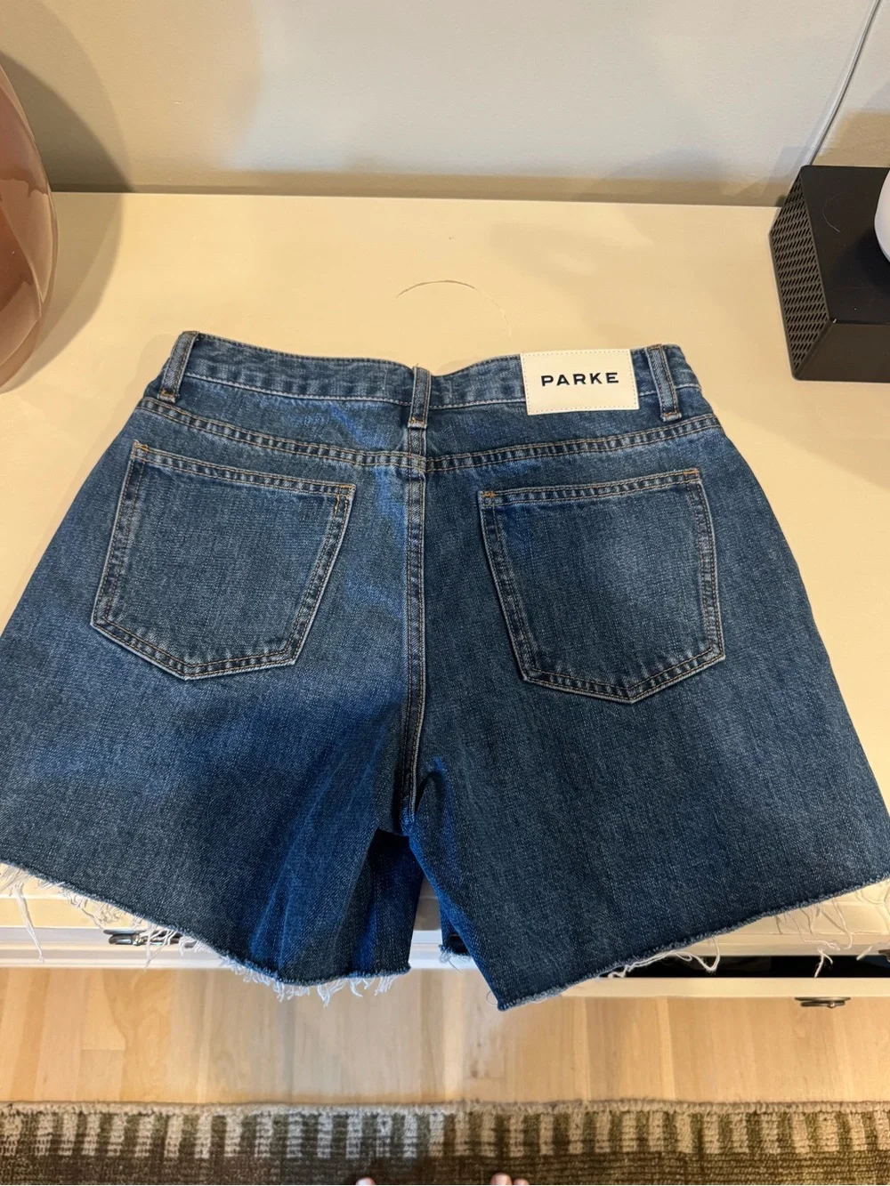 PARKE Long Baggy Shorts in Medium Wash